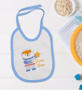 BK Kids Kişiye Özel Mavi Bebek Mama Önlüğü - Model 193