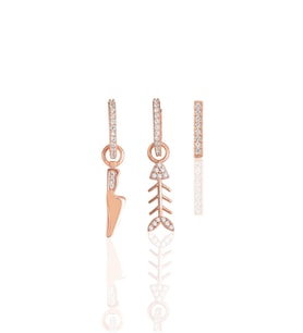 Gümüş rose zirkon taşlı kombin üçlü küpe seti SGTL11671ROSE