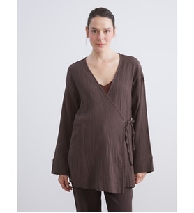 LCWAIKIKI Classic Kahverengi Kruvaze Yaka Dokulu Kadın Kimono