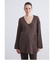 LCWAIKIKI Classic Kahverengi Kruvaze Yaka Dokulu Kadın Kimono