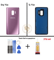 Samsung Galaxy S9 Mor Renk Arka Kapak + Tamir Seti + B7000 Yapıştırıcı Arka Cam Batarya Kapağı Pil Kapağı Lazer Kesim Back Cover Galaxy S9 Uyumlu