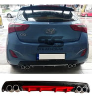 Hyundai i30 Difüzör Arka Tampon Eki 4 Egzoz Çıkışlı Kırmızı Lüx Tip