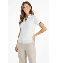 pilelistore- Triko Kumaş Yakalı Düğmesiz Açık Yaka Fitilli Kısa Kollu Regular Fit Tişört T-shirt - B (Beyaz)