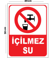 Metal İçilmez Su 20cm x 30cm A4 Büyüklüğünde Uyarı Levhası Yönlendirme Tabelası