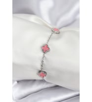 316L Çelik Gümüş Renk Pembe Baby Boy Yonca Kadın Bileklik - TJ-BB7947