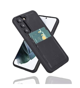 Bouletta Samsung Galaxy S22 Uyumlu Deri Kartlıklı Arka Kapak RST1 Siyah