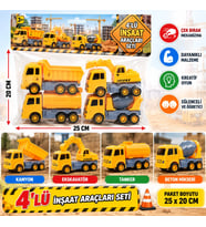 Mey İthalat® D026W 4 LÜ ÇEK BIRAK KAMYONLAR OYUNCAK İNŞAAT ARAÇLARI (adet fiyatıdır)