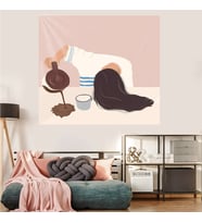Uyurgezer Desen Leke Tutmaz Kadife Dokulu Kumaş Duvar Örtüsü Duvar Halısı Tapestry (Açık Kahverengi)