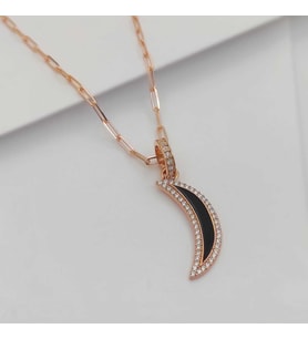 Gümüş Ay Model Mineli Ve Zirkon Taşlı Kolye 925 Ayar (Karışık)