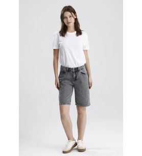 #BermudaŞort %100 Pamuk Açık Gri Denim Boyfriend Fit Formu Maggie65 Rahat Kadın Bermuda Şort