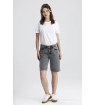 #BermudaŞort %100 Pamuk Açık Gri Denim Boyfriend Fit Formu Maggie65 Rahat Kadın Bermuda Şort