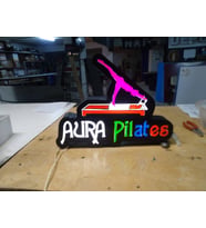 Aura Pilates Yazılı Tabela 3D Led Neon Etkili Işıklı Tabela 30X45 CM Tek Taraflı