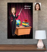 Kişiye Özel Karikatür Baskılı Ahşap Tablo Öğretmen Kadın-15 30x40
