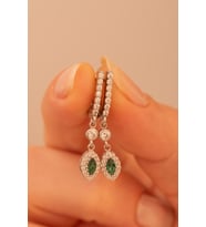 Kadın Gümüş Küpe - Pera Zümrüt Mekik Taşlı 925 Ayar Gümüş Küpe 3412563425343