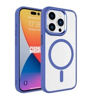 Coverzone iPhone 15 Pro ile uyumlu K?l?f Wireless ?arj �zellikli Metal buton Z-Krom MagSafe ile uyumlu ?effaf Transparan Double Color Silikon Kapak Mavi