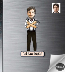 Kişiye Özel Berber Erkek Ahşap Magnet -1