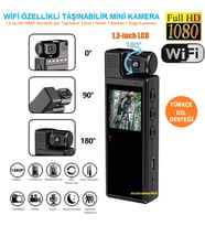 Wifi Özellikli Taşınabilir Mini Kamera 1.3 Inç Hd 1080P Güvenlik Için Taşınabilir Vücut + Motor + Bisiklet + Doğa Kamerası (Siyah)