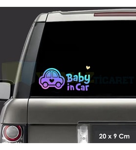 Kalp Araba Arabada Bebek Var Hologram Oto Sticker Araba Çıkartma Renkli Etiket 20 x 9 Cm