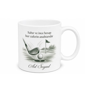 Golf Sopası Deliğe Giriş Çizimli Sabır ve İnce Hesap Ustası Kupa Bardak Hediye