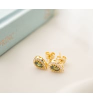 925 Ayar Gümüş Ağustos Ayı Doğum Taşı ( Peridot ) Damla Küpe