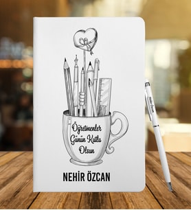 Öğretmenler Gününe Özel Deri Defter Ve Metal Roller Kalem Seti 845