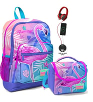 Coral High Okul Çantası ve Beslenme Çantası Seti - Kız Çocuk Pembe Flamingo - USB Soketli