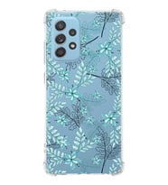 Samsung Galaxy A52s Uyumlu Köşe Korumalı Antişok Kapak Floral Su Yeşili Tasarımlı Şeffaf  Kılıf