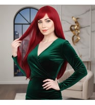 Fiber Sen Uzun Düz Kahküllü Peruk / Kızıl
