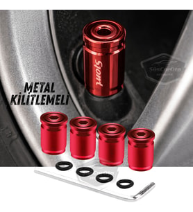 Kilitlemeli Sibop Kapağı Alyanlı Sibop Kapağı Araba Motosiklet Bisiklet Metal Sıkmalı Kırmızı 4 lü