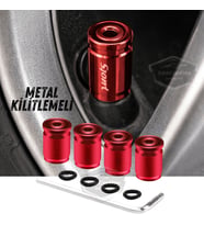 Kilitlemeli Sibop Kapağı Alyanlı Sibop Kapağı Araba Motosiklet Bisiklet Metal Sıkmalı Kırmızı 4 lü