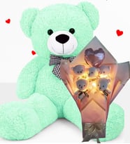 Büyük 90 cm Peluş Ayı ve LED Işıklı Pembe Balonlu Romantik Peluş Ayıcık Buketi – Sevgililer Günü Özel Gün Hediyesi (Turkuaz)