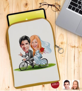 BK Gift Kişiye Özel Evleniyoruz Karikatürlü Taşınabilir Koruyucu Tablet Kılıfı & Organizer Çanta - Sarı-3
