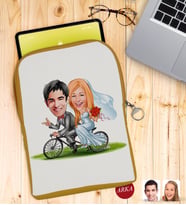 BK Gift Kişiye Özel Evleniyoruz Karikatürlü Taşınabilir Koruyucu Tablet Kılıfı & Organizer Çanta - Sarı-3