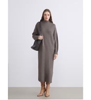 LCW Modest Kahverengi Dik Yaka Triko Elbise