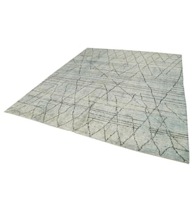 Gri Halı El Dokuma Modern Stil Geometrik Desenli Lüks Salon Halısı Açık Renkler Yatak Odası