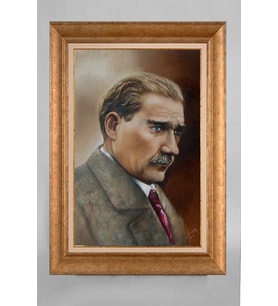 Altın Varaklı Çerçeveli Paspartulu Atatürk Tablo a42 (Gold)