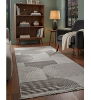ARMA Serisi Açık Gri Krem Geometrik Desenli Modern Halı MC 402