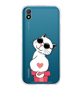 Huawei Y5 2019 Uyumlu Kamera korumalı Kapak Coolcat Tasarımlı  Şeffaf Kılıf