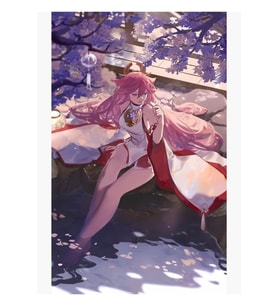 Sevimli Yae Miko Genshin Etkisi Tablo Ahşap Poster Dekoratif