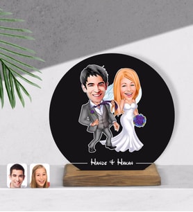 BK Gift Kişiye Özel Evleniyoruz Karikatürlü Yuvarlak Ahşap Biblo-6