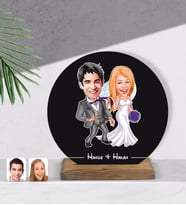 BK Gift Kişiye Özel Evleniyoruz Karikatürlü Yuvarlak Ahşap Biblo-6
