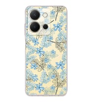 PrintiFy Vivo Y36 Uyumlu Kamera Korumalı Floral Mavi Tasarımlı Şeffaf Silikon Kılıf