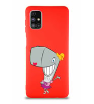 Samsung Galaxy M51 Soft Premier Kapak Pearl Yengeç Tasarımlı Silikon Kılıf - Kırmızı (Şeffaf)