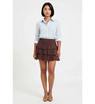 Kadın Büyük Beden Mini Etek Şifon Dokuma Katmanlı Fırfırlı Kesim Polyester Rahat Günlük Modern Şık
