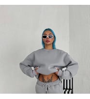 Kışlık Bisiklet Yaka Üç İplik Basic SweatShirt - Gri