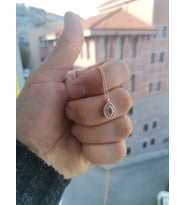 925 Ayar Gümüş Rose Kaplama Zirkon Taşlı Damla Minimal Kolye (Yeşil)