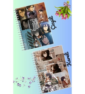 Mikasa ackerman defter seti 2 adet A4 boyutu 21*30 çizgili + kareli 60 syf
