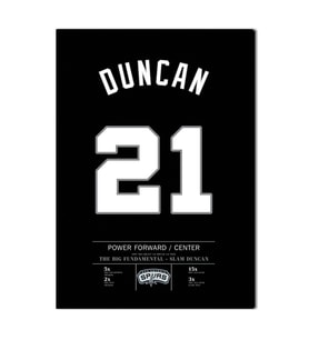Tim Duncan Forma Kanvas Tablo 40x55cm NBA San Antonio Spurs Jersey