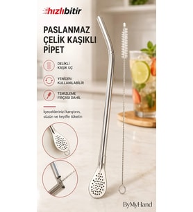 ByMyHand Paslanmaz Çelik Kendinden Süzgeçli Pipet 1 Adet (Temizleme Fırçası Hediye)