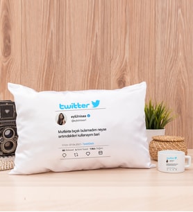 Kişiye Özel Twitter Tasarım Fotoğraflı Dikdörtgen Yastık ve Fincan
